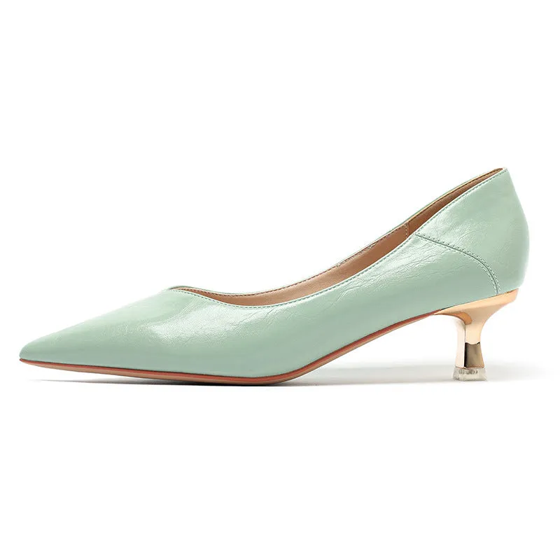 Nude Block Heels Closed Toe Spring Shoes High Heels Stiletto Work Shoes