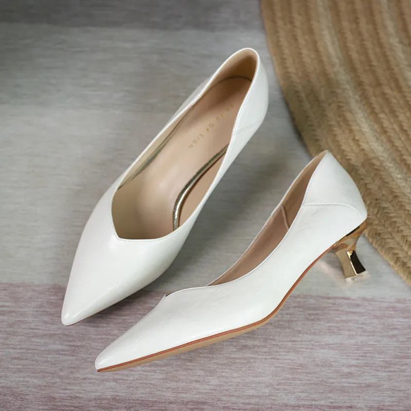 Nude Block Heels Closed Toe Spring Shoes High Heels Stiletto Work Shoes