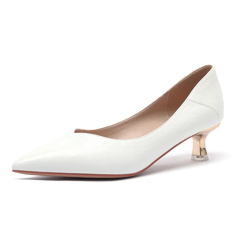 Nude Block Heels Closed Toe Spring Shoes High Heels Stiletto Work Shoes