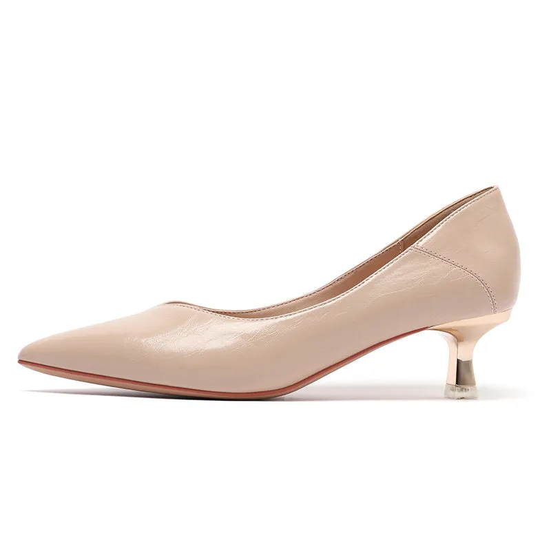 Nude Block Heels Closed Toe Spring Shoes High Heels Stiletto Work Shoes