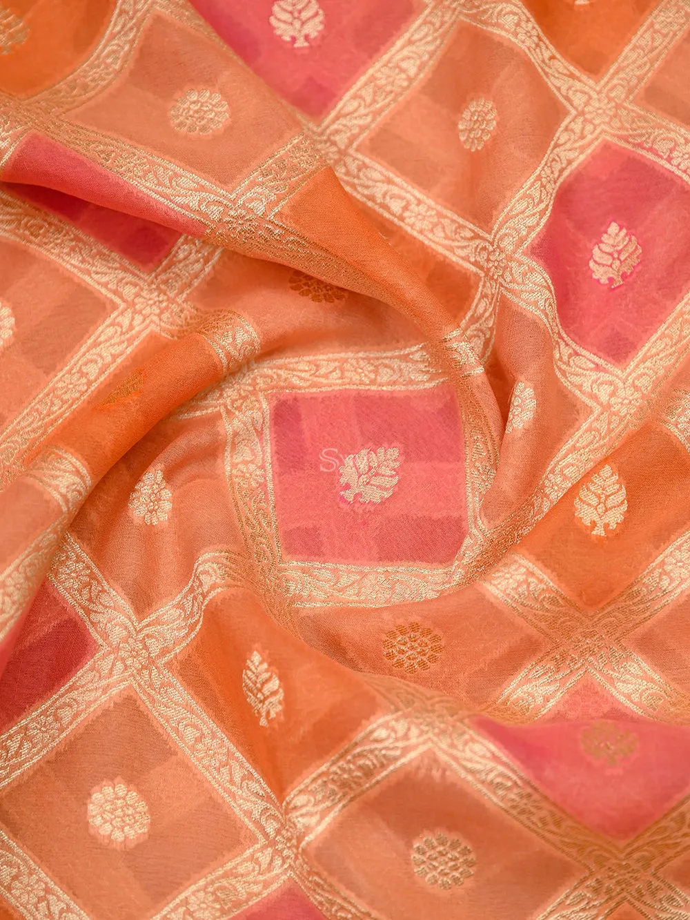 Peach Pink Paithani Rangkat Khaddi Georgette Handloom Banarasi Saree