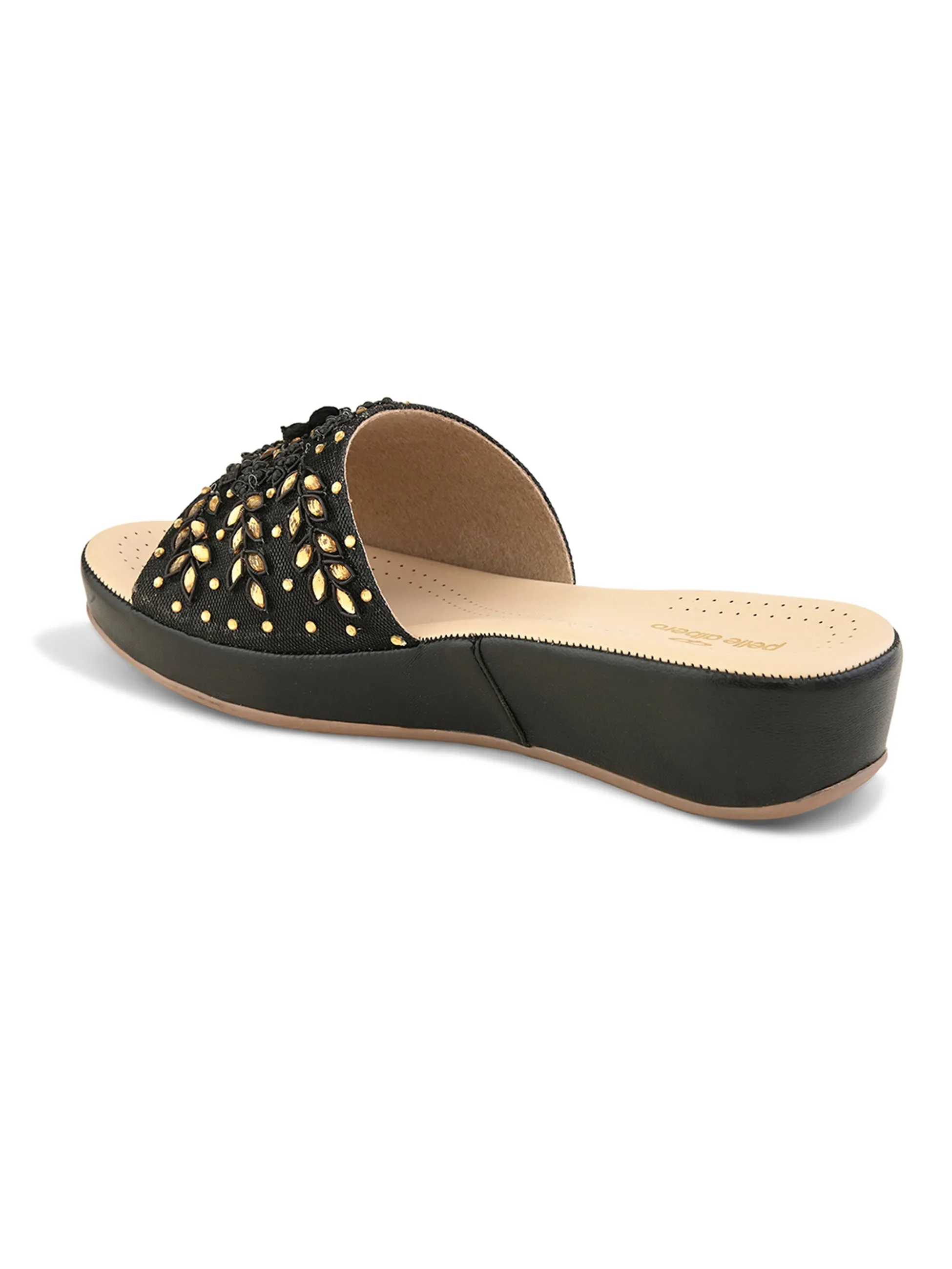 Pelle Albero Female's Black Faux Leather Flat Slipper