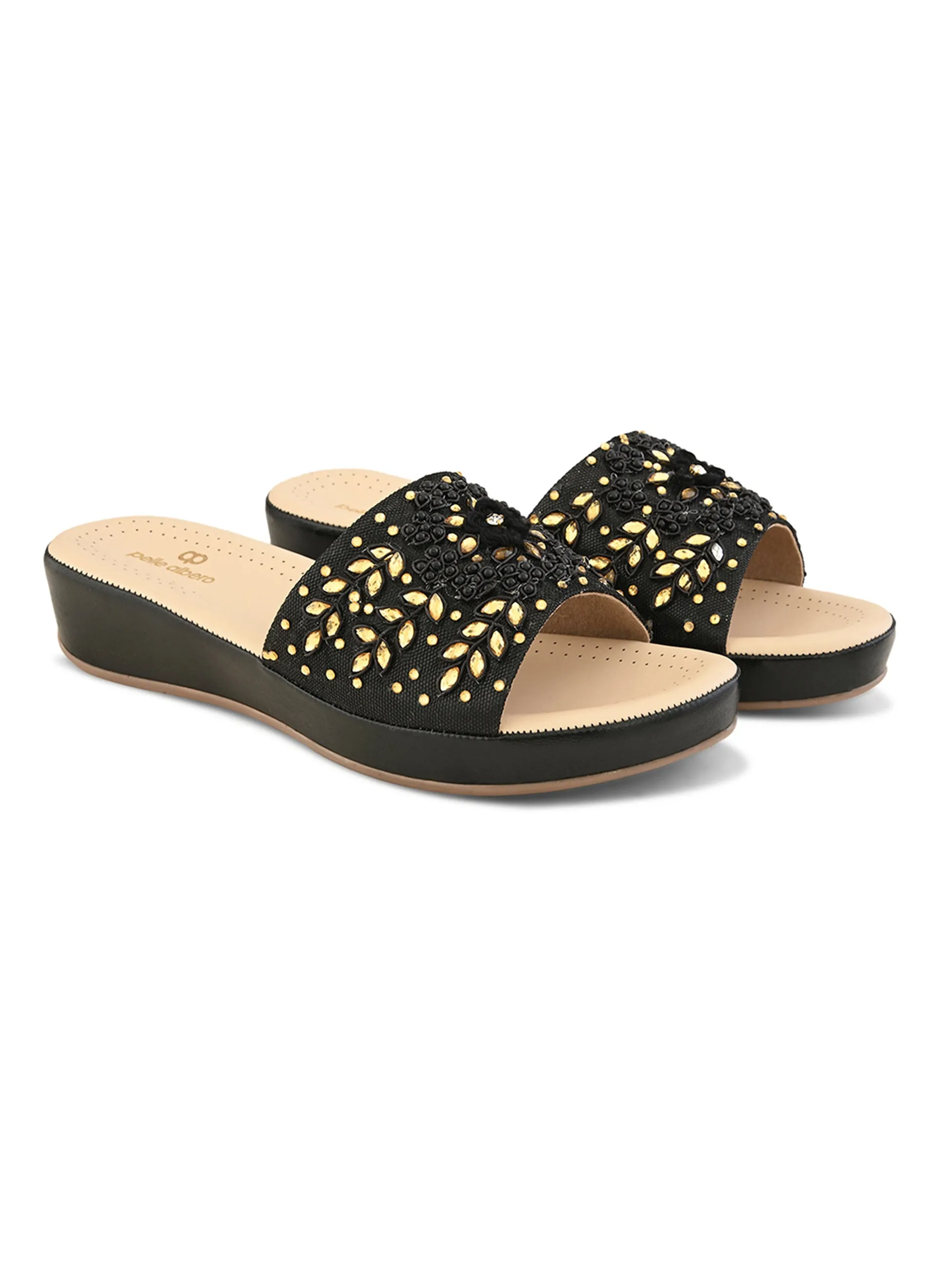 Pelle Albero Female's Black Faux Leather Flat Slipper
