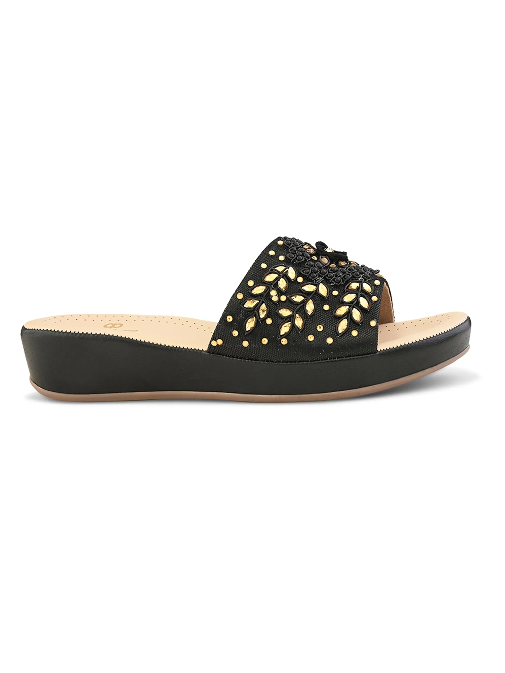 Pelle Albero Female's Black Faux Leather Flat Slipper