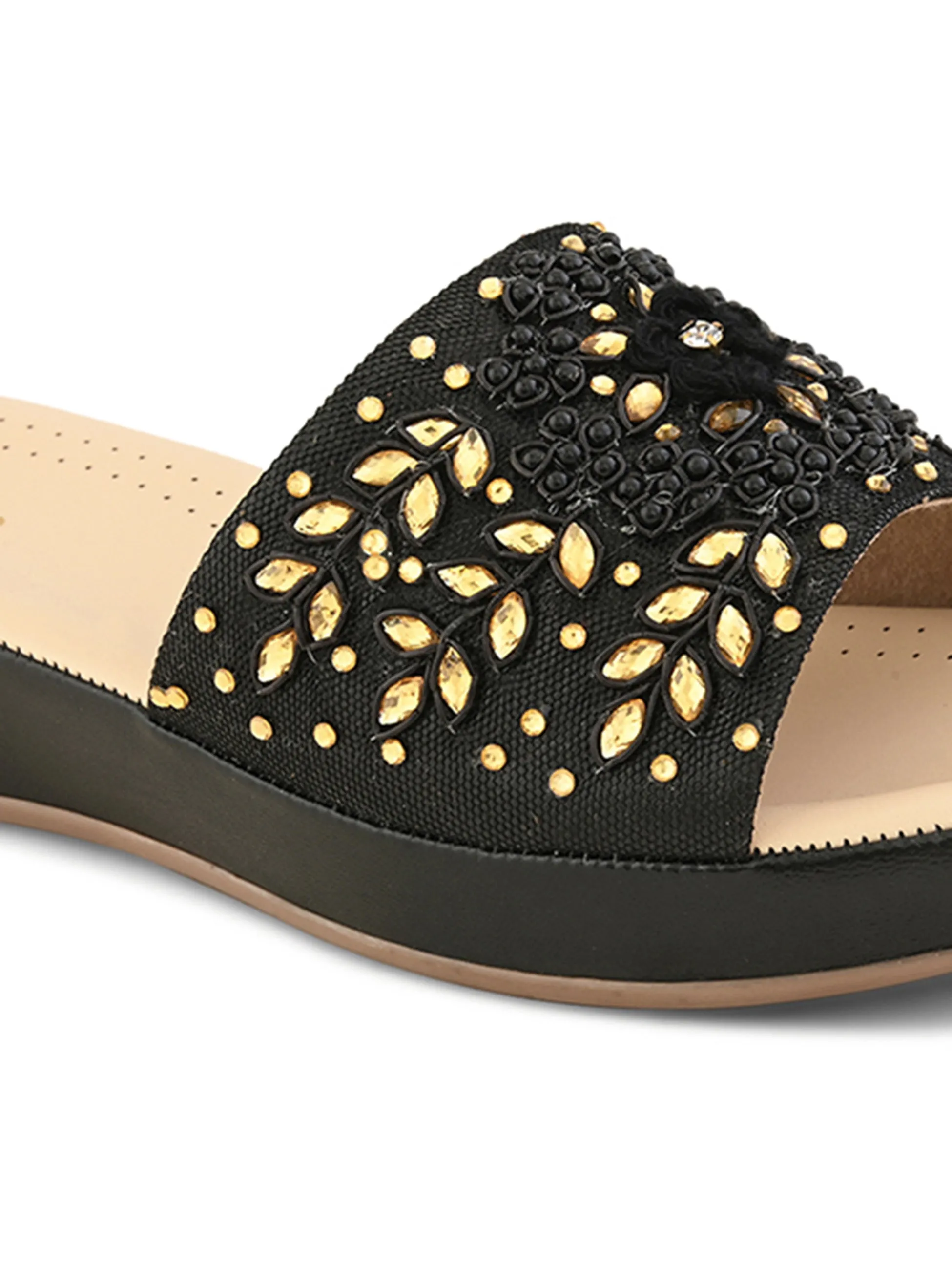 Pelle Albero Female's Black Faux Leather Flat Slipper