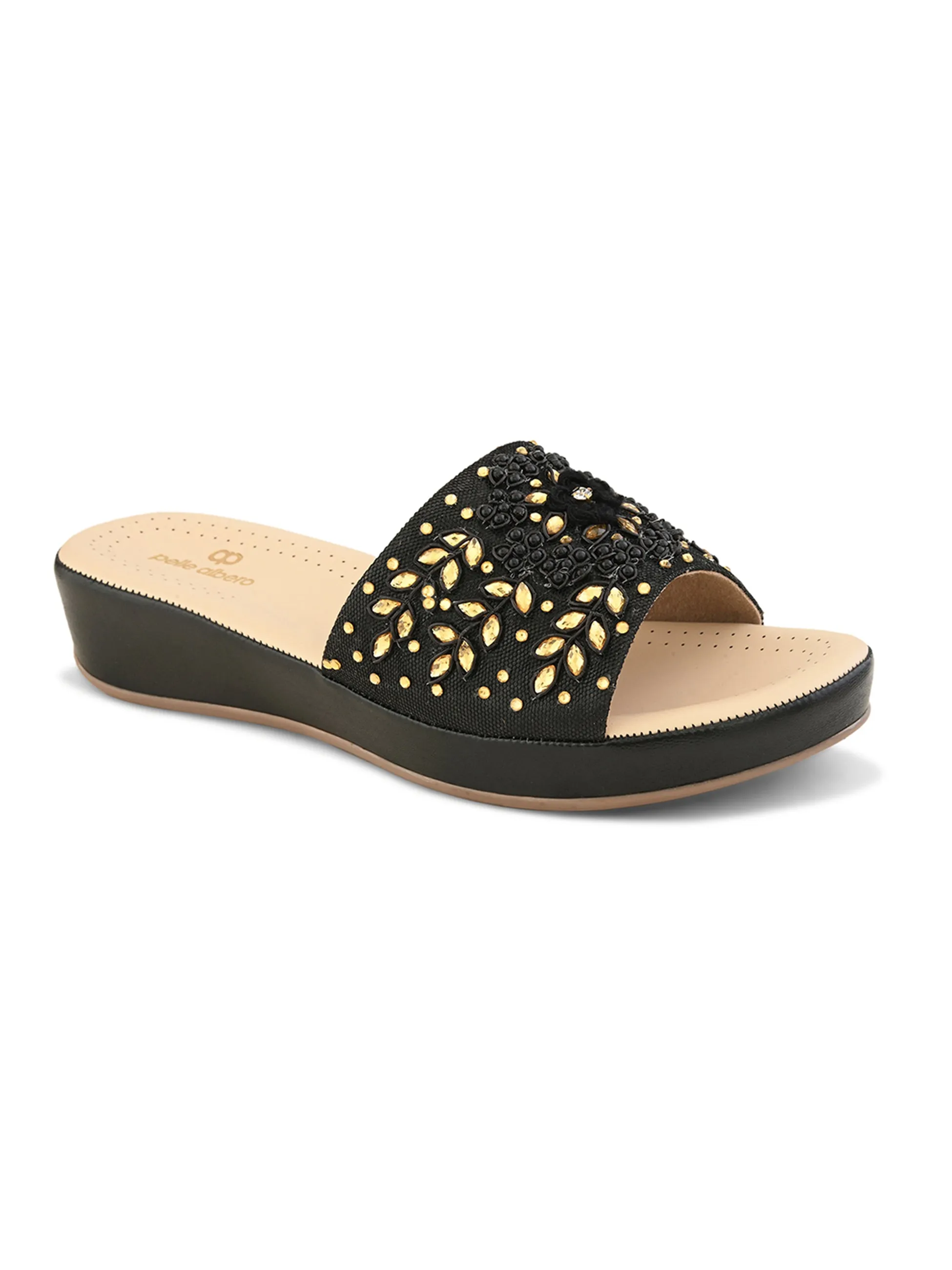Pelle Albero Female's Black Faux Leather Flat Slipper