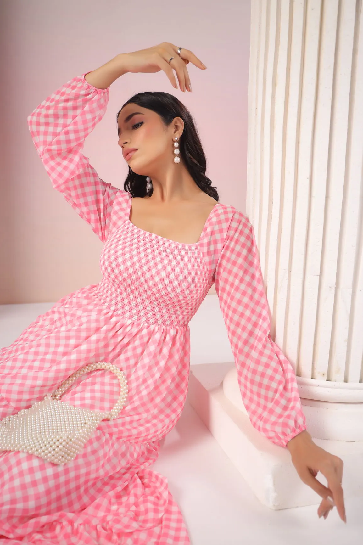 PINK GINGHAM MAXI