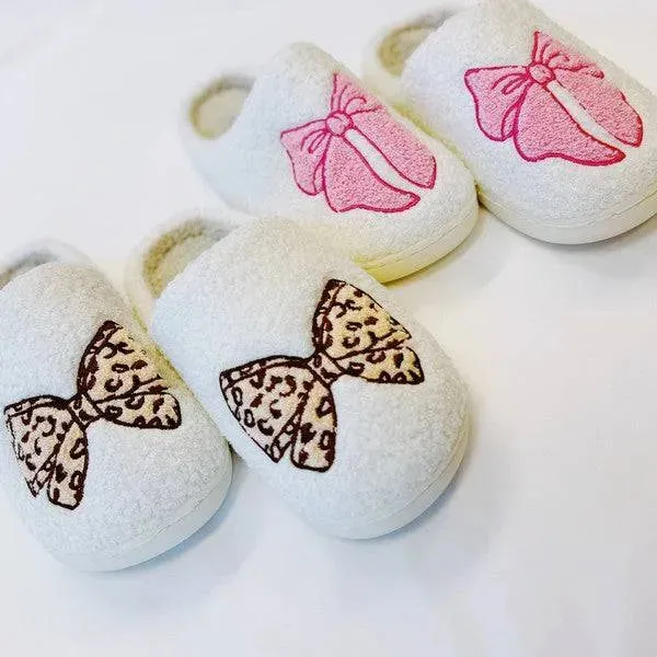 Pink Lounge Bow Slippers - Cozy & Stylish