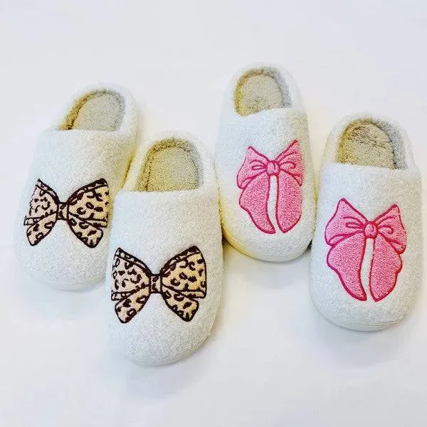 Pink Lounge Bow Slippers - Cozy & Stylish
