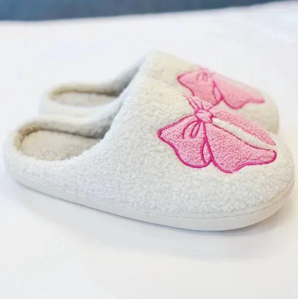 Pink Lounge Bow Slippers - Cozy & Stylish