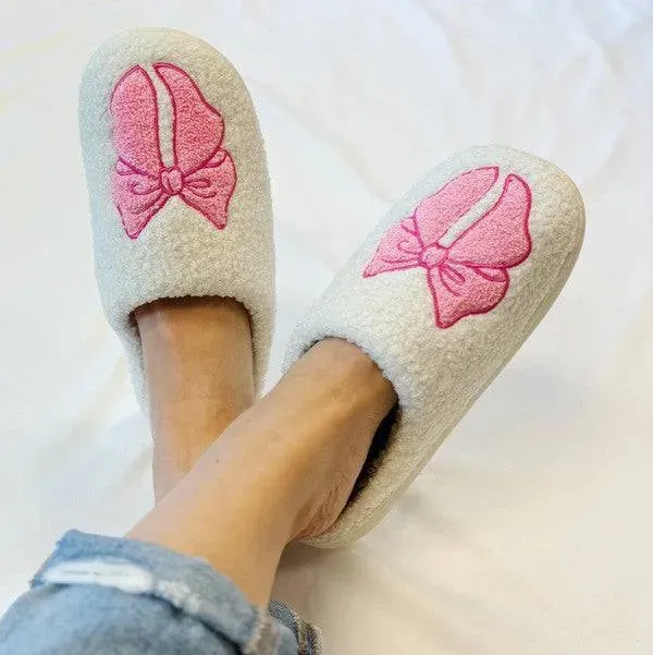 Pink Lounge Bow Slippers - Cozy & Stylish