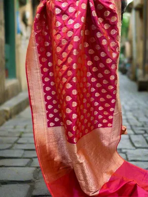 Pink Pure Silk Banarasi Saree with Handwoven Butis
