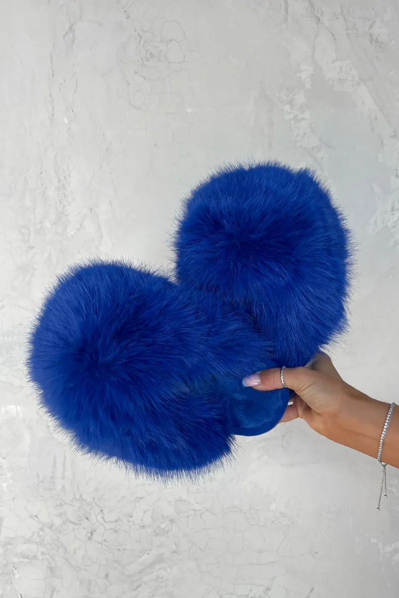 POLLY Faux Fur Oversized Slippers - Blue