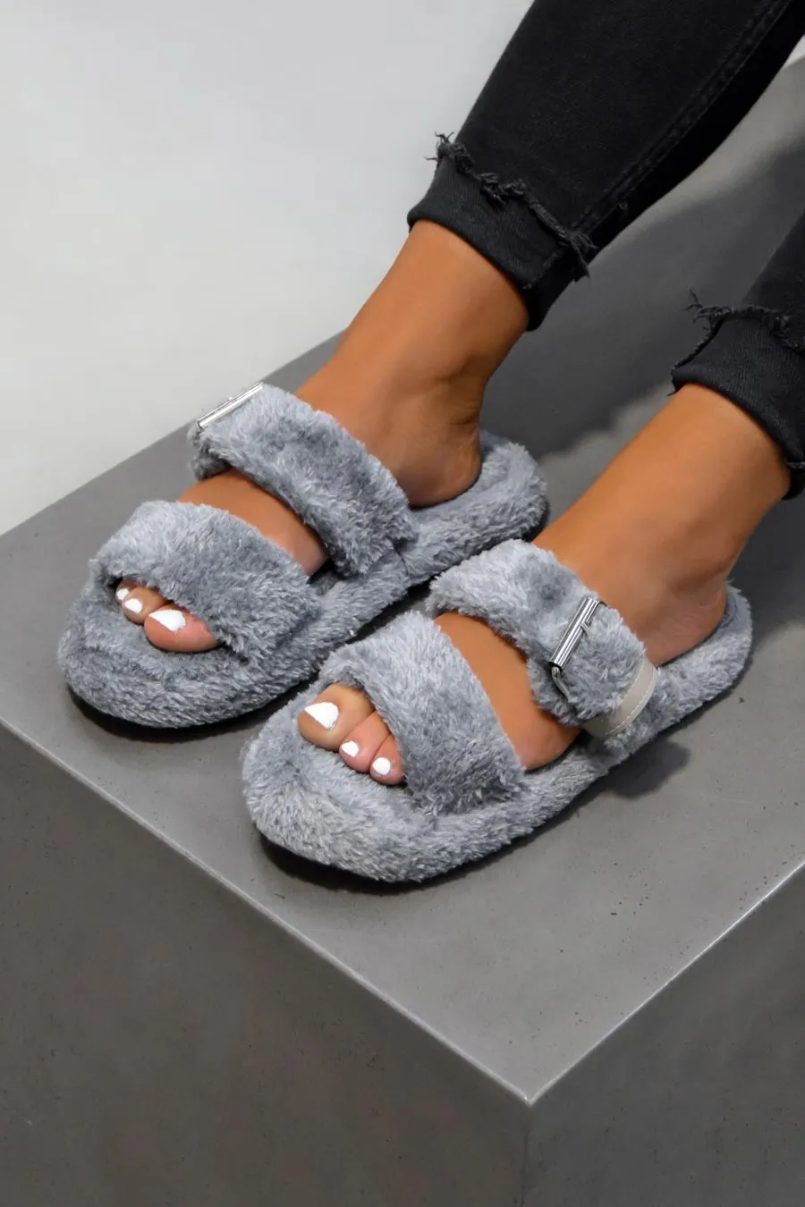 RAINA Faux Fur Slipper - Grey