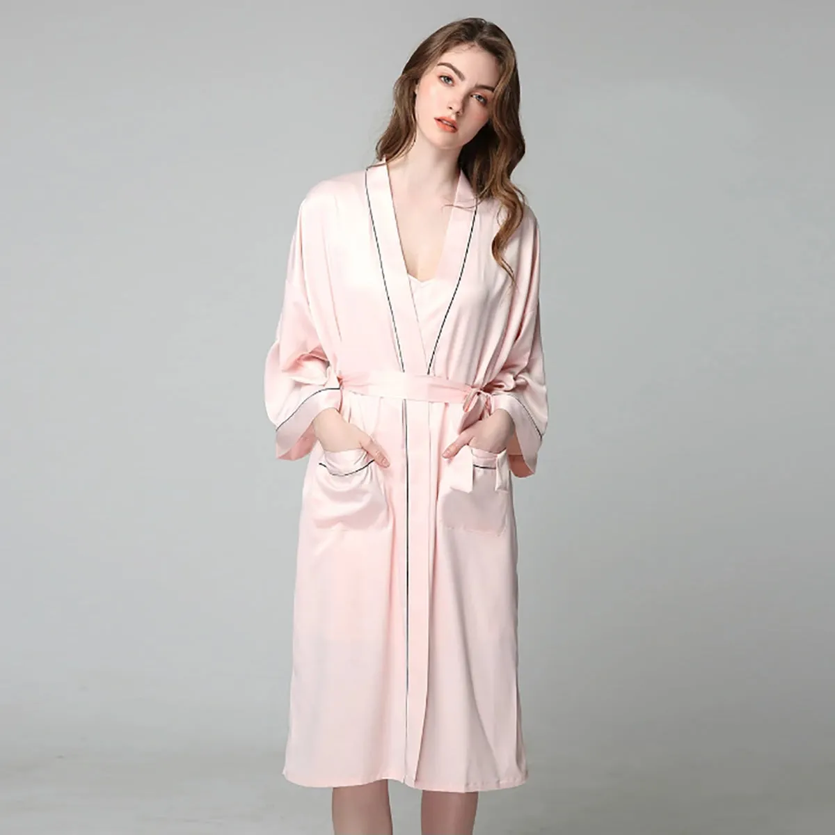 Satin Robe Long & Slippers