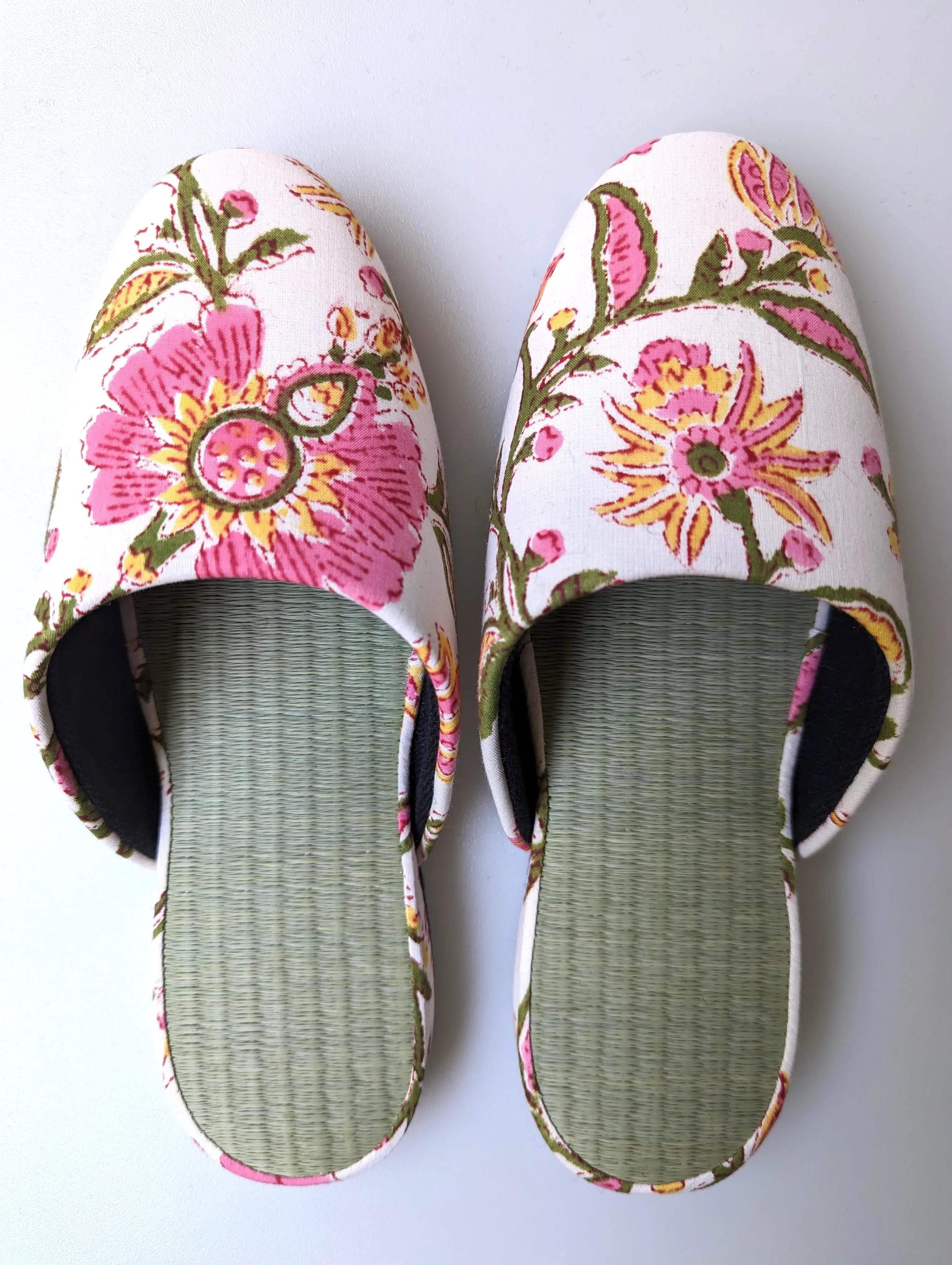 [Small] Tatami Block Printing Flowers Slippers 2023S-B