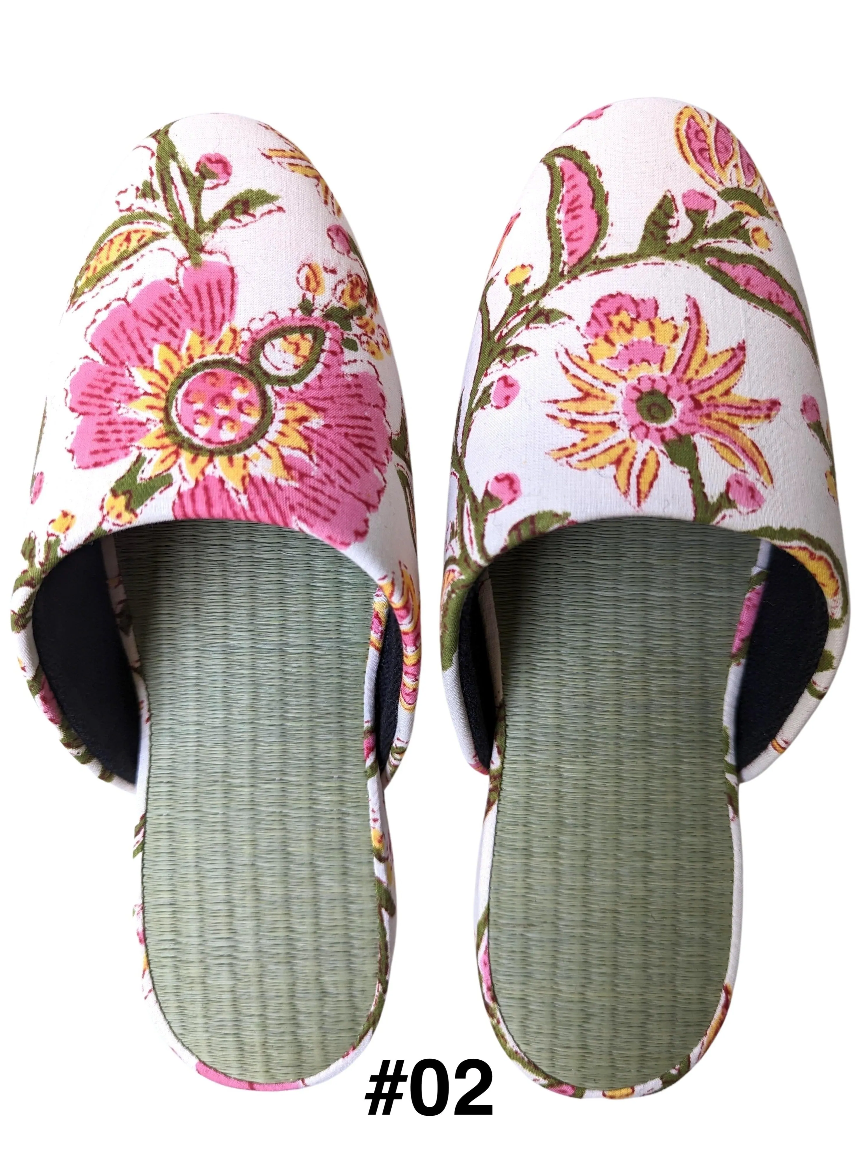 [Small] Tatami Block Printing Flowers Slippers 2023S-B