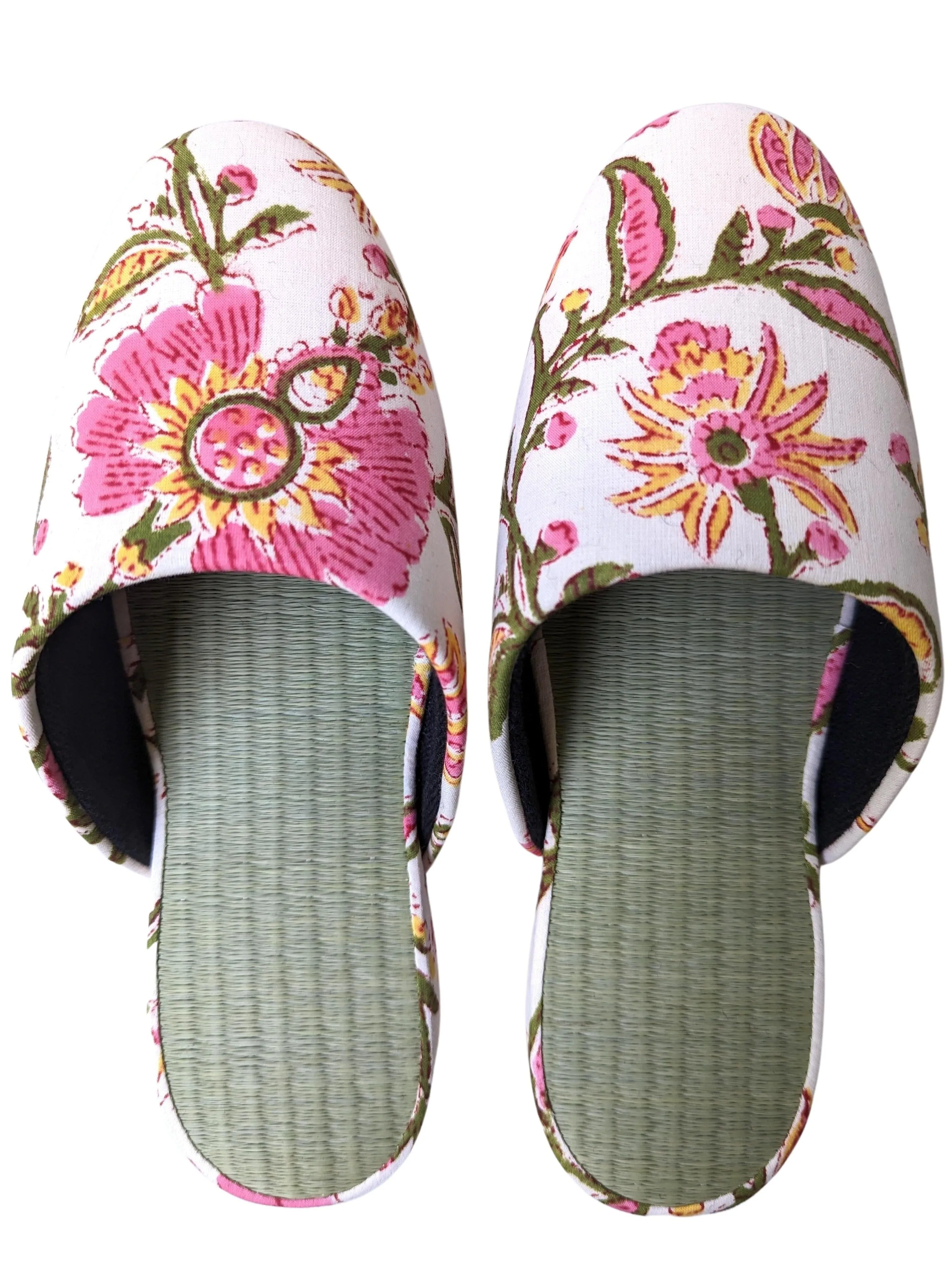 [Small] Tatami Block Printing Flowers Slippers 2023S-B