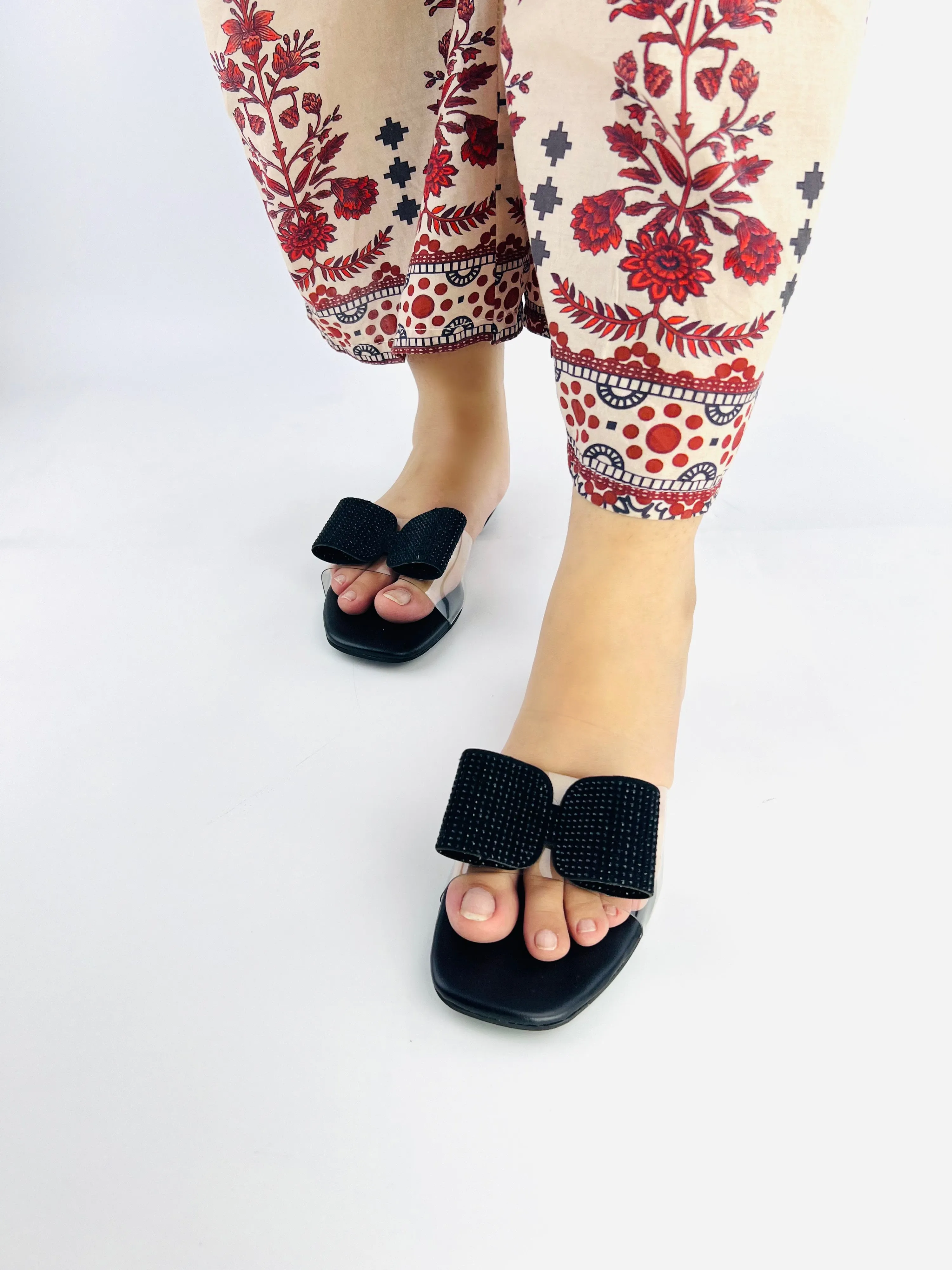 Spunkz Black Bow Decor Formal Ladies Slippers
