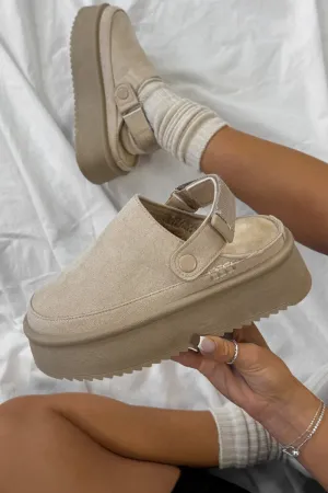 SUMMER Suede Ankle Strap Outdoor Chunky Slippers - Beige