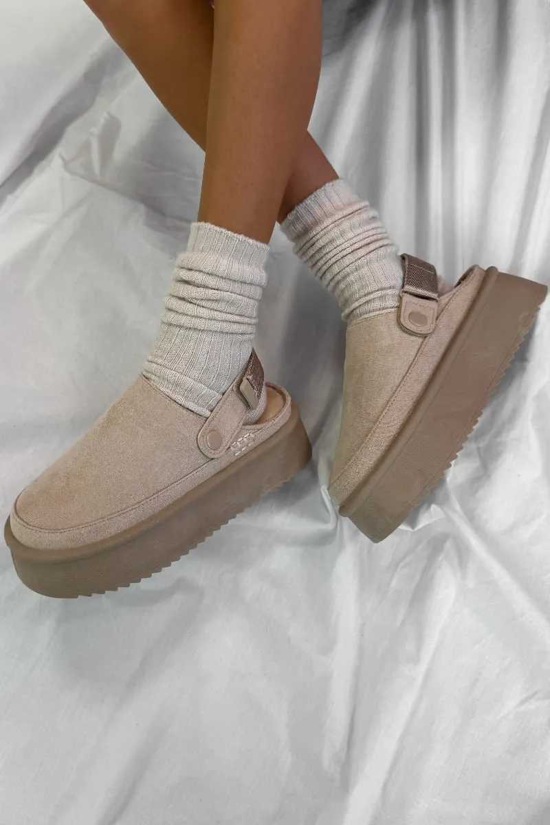 SUMMER Suede Ankle Strap Outdoor Chunky Slippers - Beige