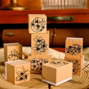 Sweet Flower Words Series Vintage Flower Wooden Rubber Stamp Set