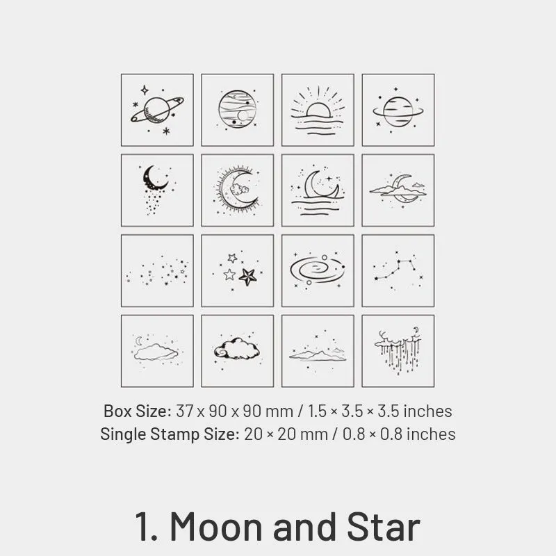 The Moon and Sixpence Series DIY Decorative Wooden Rubber Stamp Set
