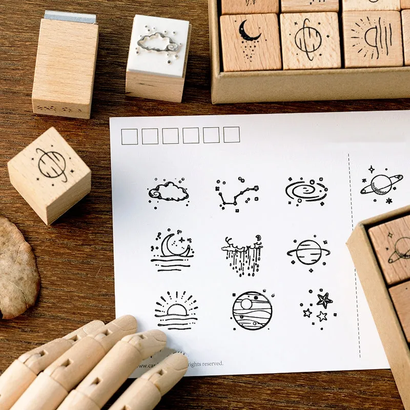 The Moon and Sixpence Series DIY Decorative Wooden Rubber Stamp Set