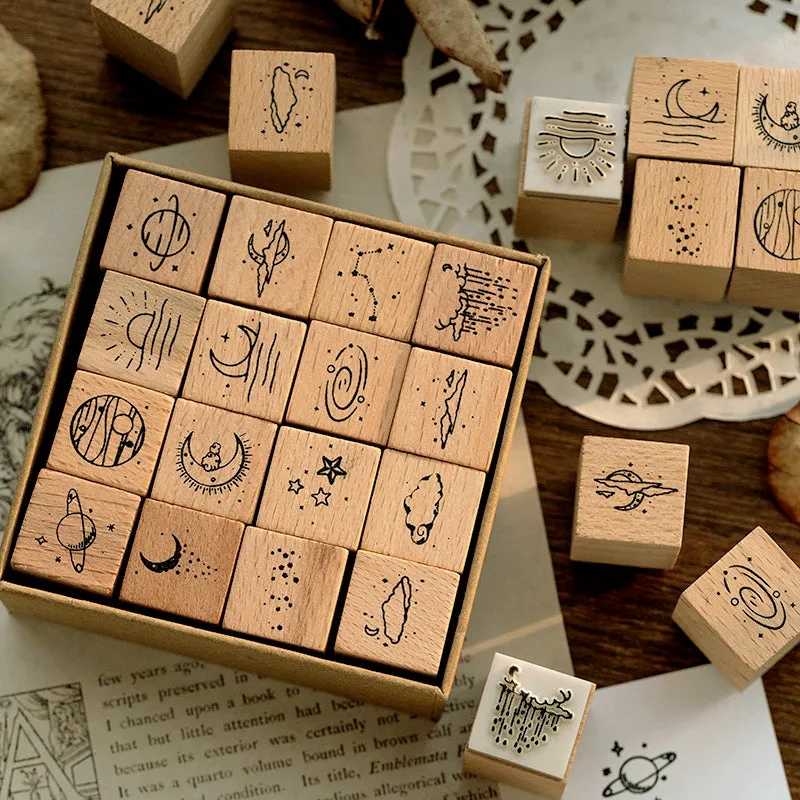 The Moon and Sixpence Series DIY Decorative Wooden Rubber Stamp Set
