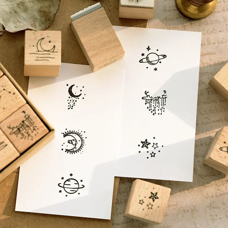 The Moon and Sixpence Series DIY Decorative Wooden Rubber Stamp Set