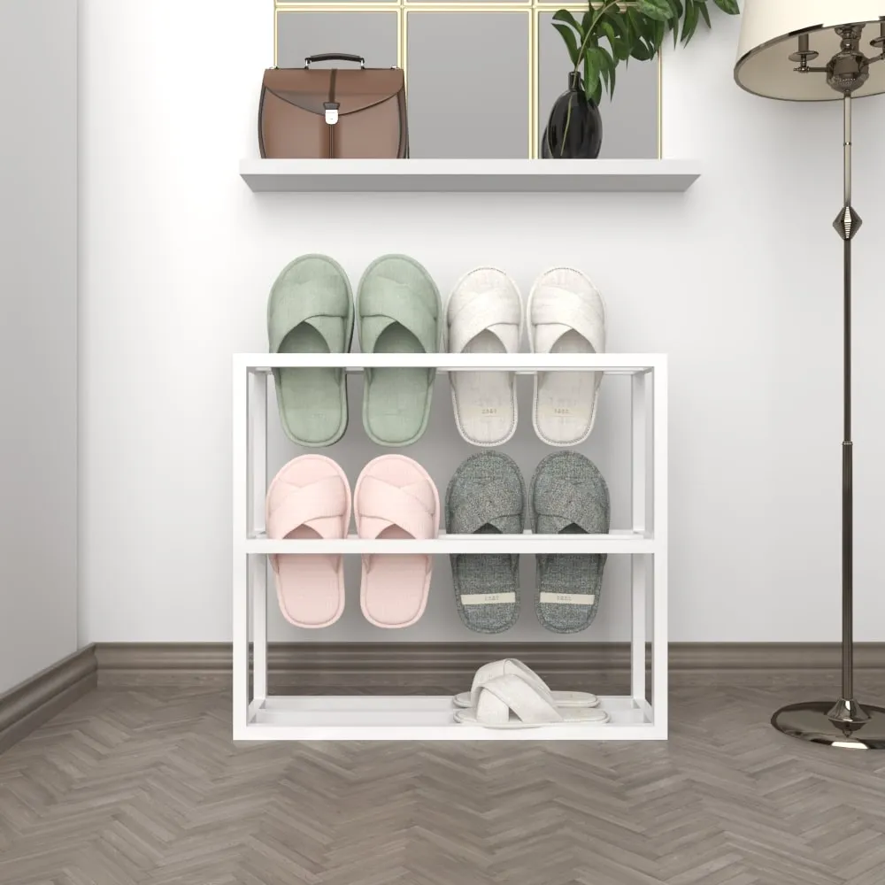 Three Tier Slipper Rack with White Metal Frame for Entryway Storage