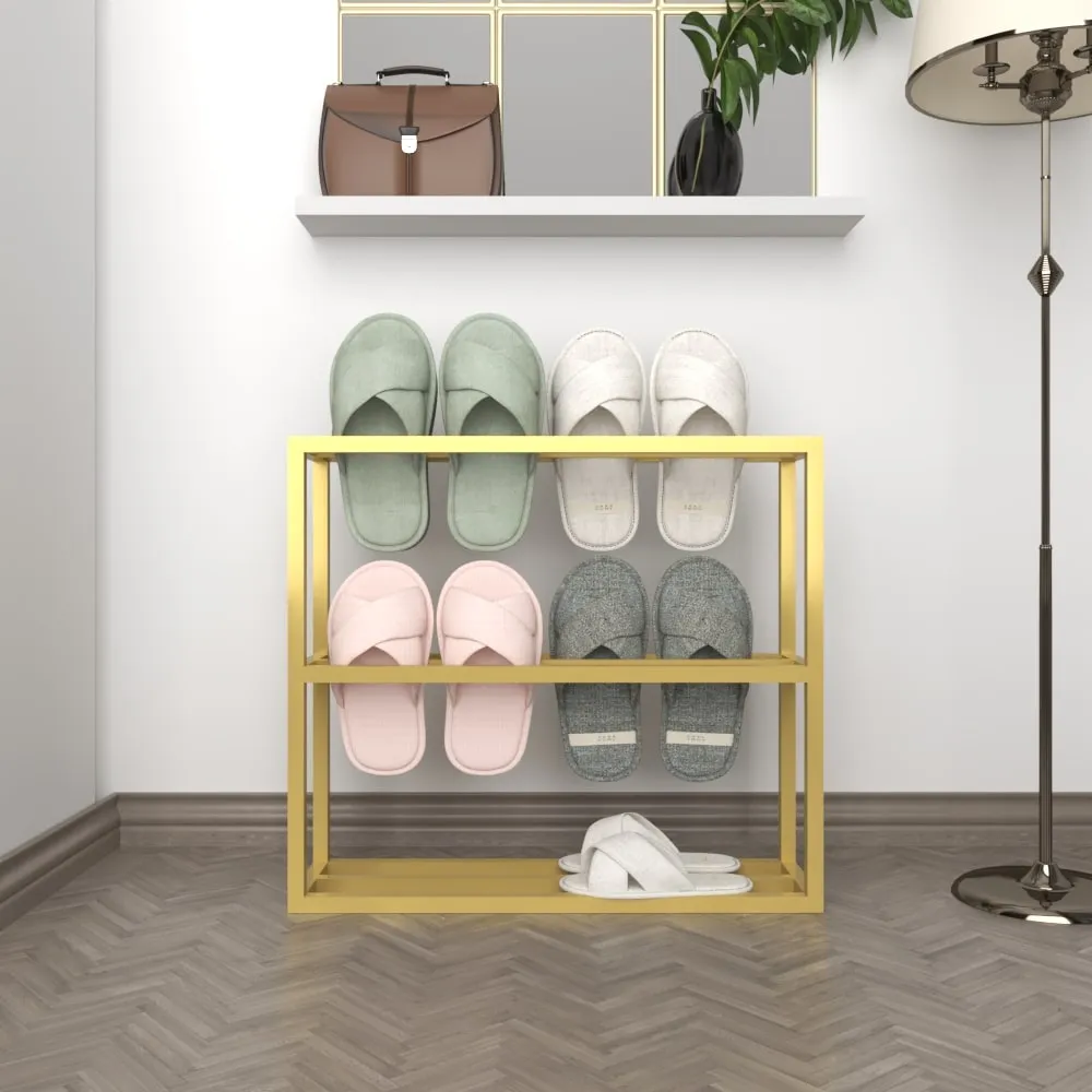 Three Tier Slipper Rack with White Metal Frame for Entryway Storage