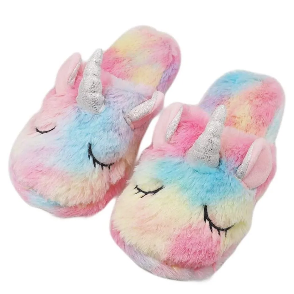 Unicorn Plush Slippers and Eye Mask Set
