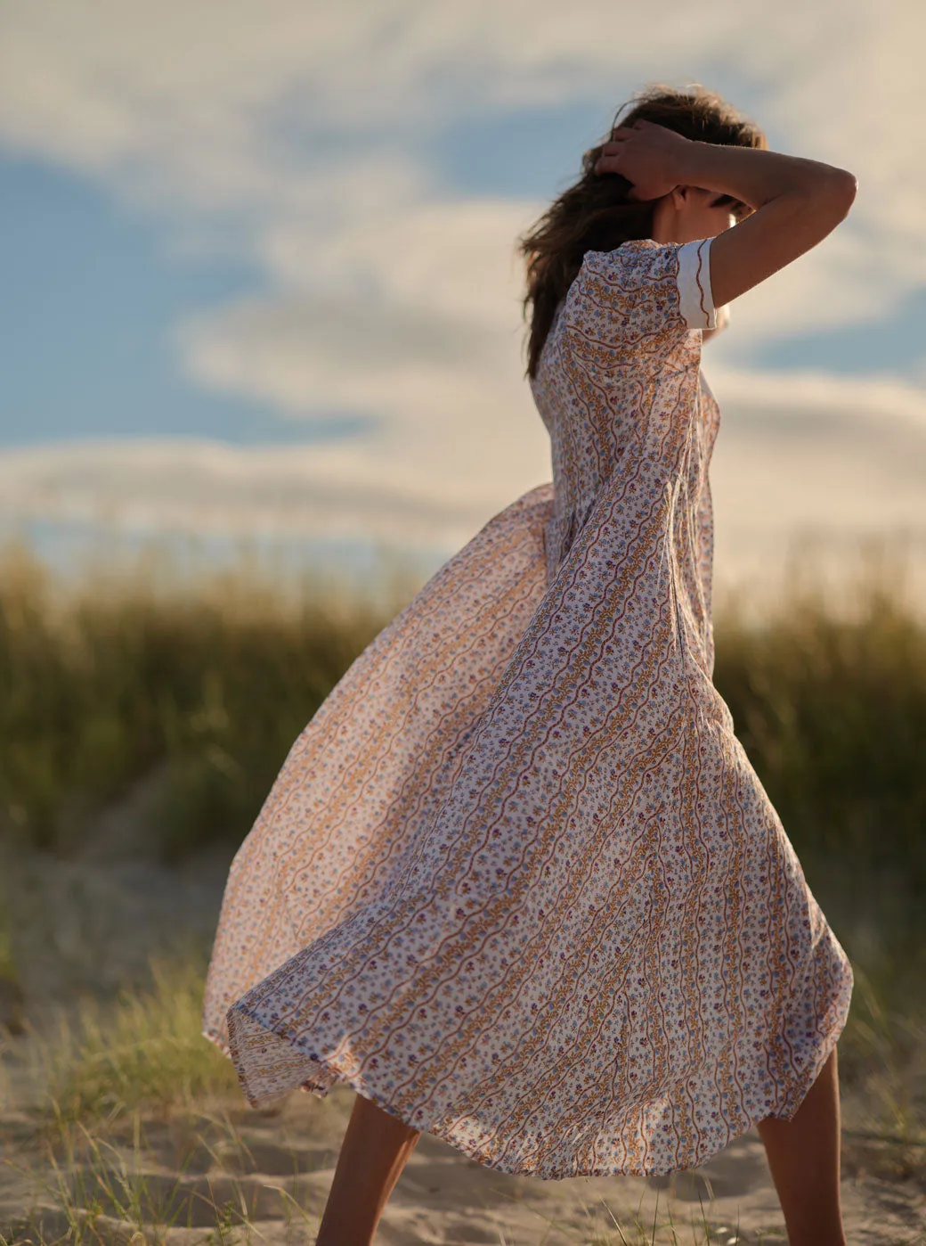 Venetia Dress - Liselund Print -  Mustard / Bluebell