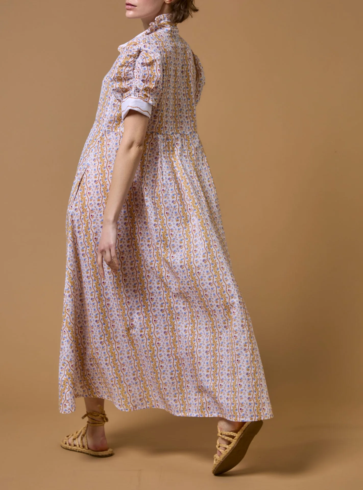 Venetia Dress - Liselund Print -  Mustard / Bluebell