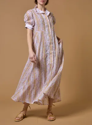 Venetia Dress - Liselund Print -  Mustard / Bluebell
