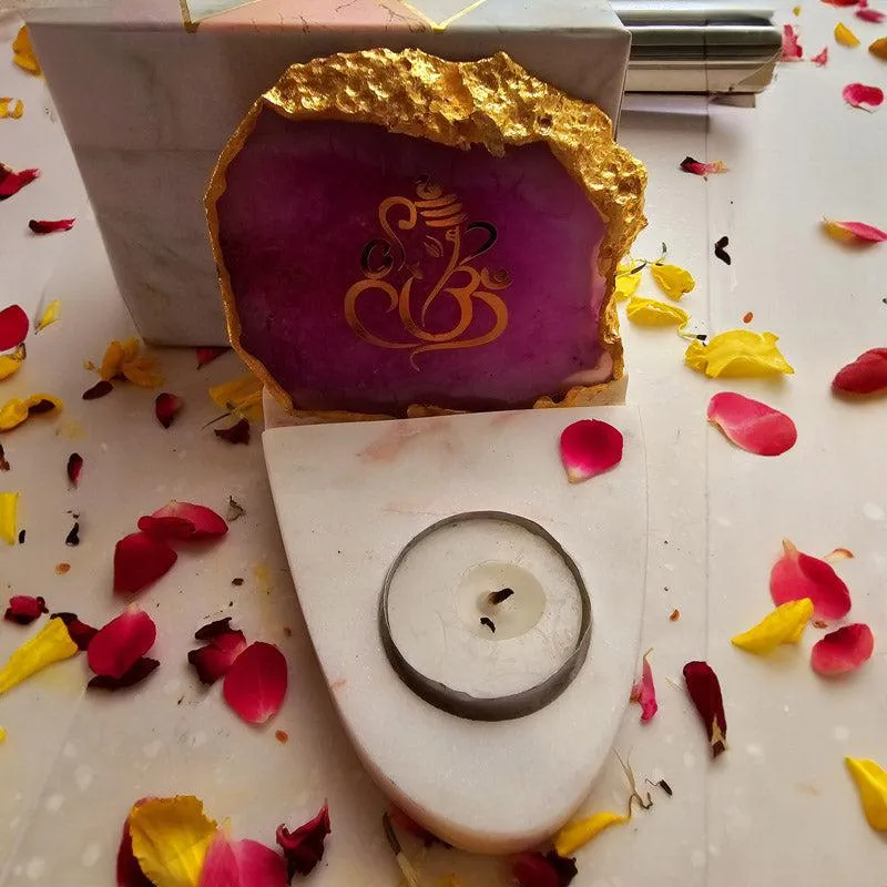 Vinayaka Agate & Marble Tealight Candle Holder - Pink