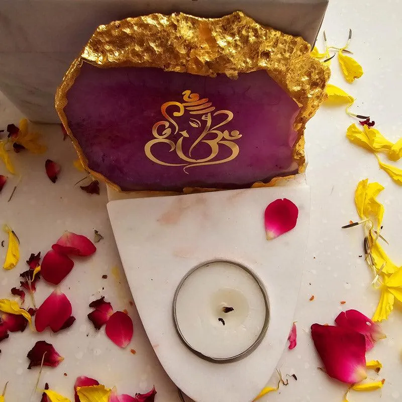 Vinayaka Agate & Marble Tealight Candle Holder - Pink