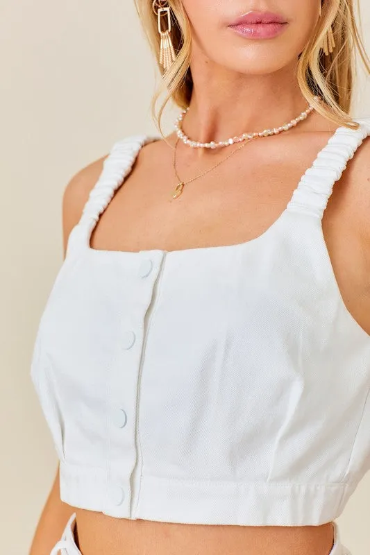 White Cropped Top And Belted Shorts Set