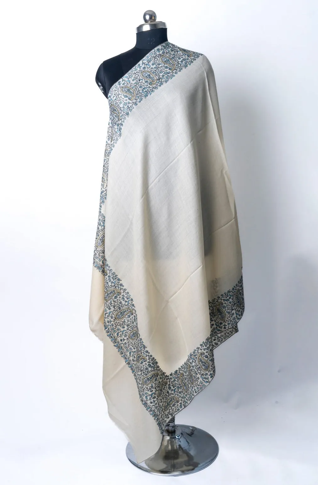 Winter Serenity Merino Wool Hand Embroidered Tilla & Sozni Shawl