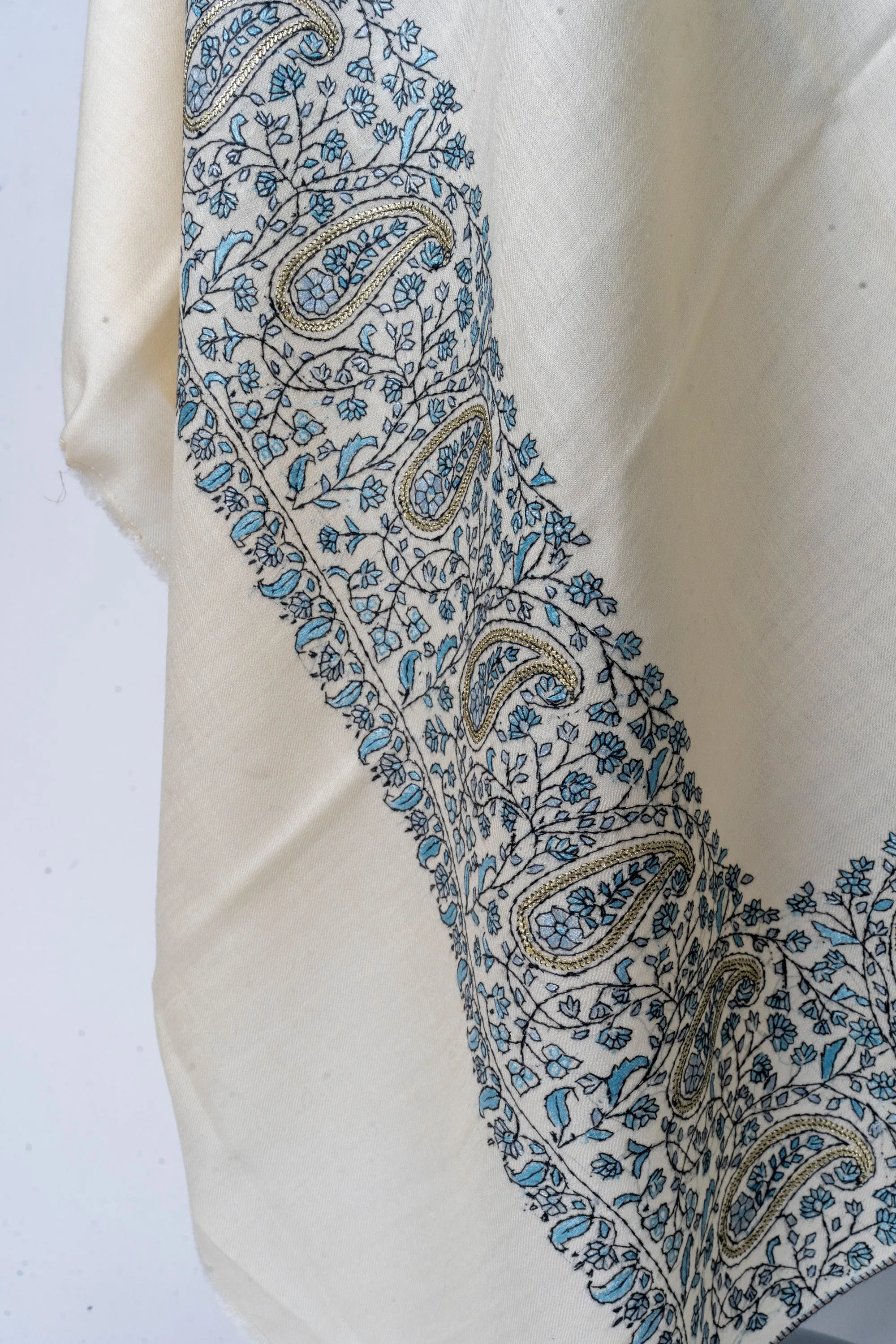 Winter Serenity Merino Wool Hand Embroidered Tilla & Sozni Shawl