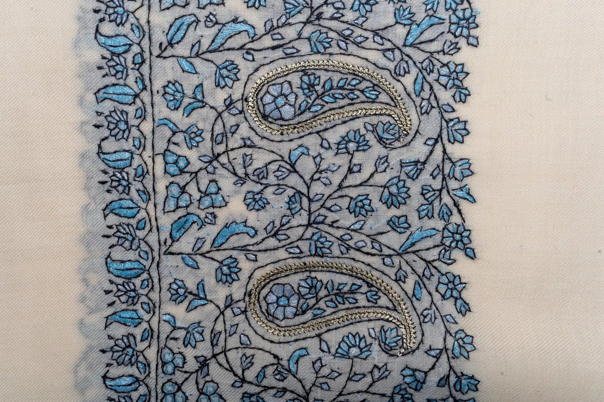 Winter Serenity Merino Wool Hand Embroidered Tilla & Sozni Shawl