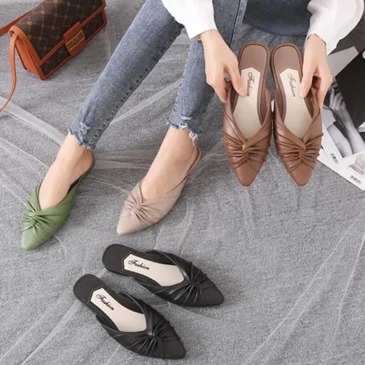 Women pointed toe summer 
fashion flat slide sandals