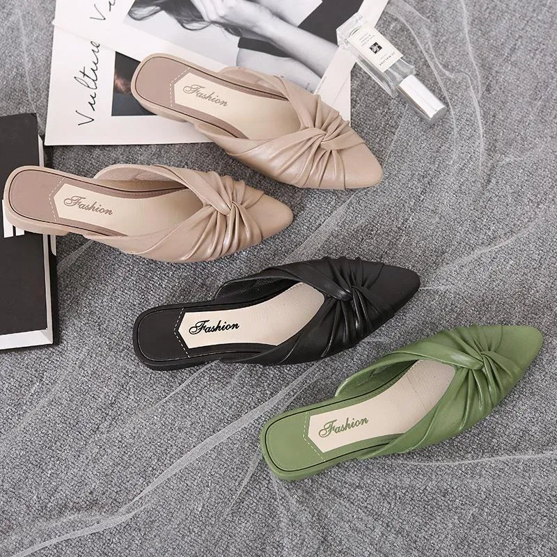 Women pointed toe summer 
fashion flat slide sandals