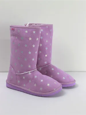 Women's Faux Shearling Mid-Calf Ankle Boot,Purple