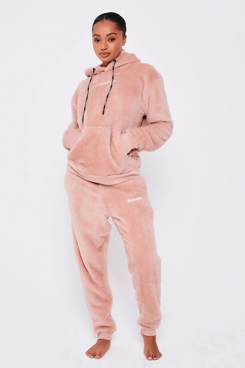 Womens Nightwear Bundle Robe & Fluffy PJ Set - Pink
