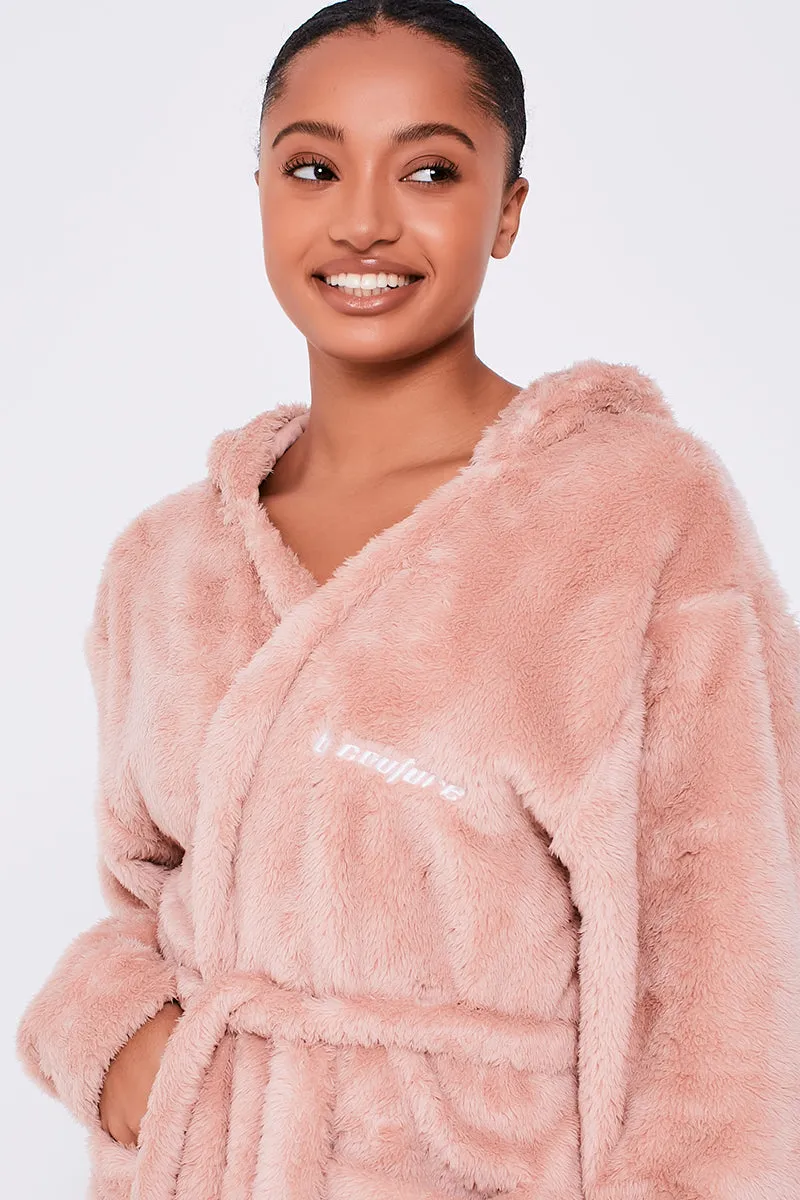 Womens Nightwear Bundle Robe & Fluffy PJ Set - Pink