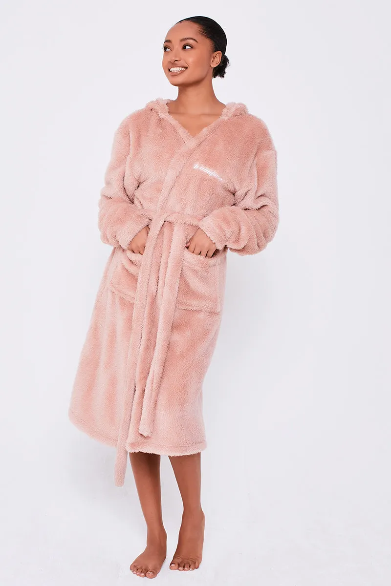 Womens Nightwear Bundle Robe & Fluffy PJ Set - Pink