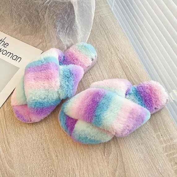 Women's rainbow cirss peep toe slippers indoors shoes