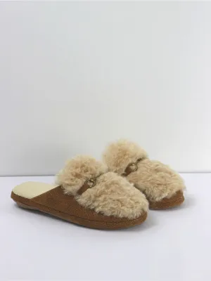 Women's Wool Rubber Sole Slippers,Brown
